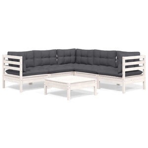 vidaXL Salon de jardin 6 pcs avec coussins Blanc Pin massif