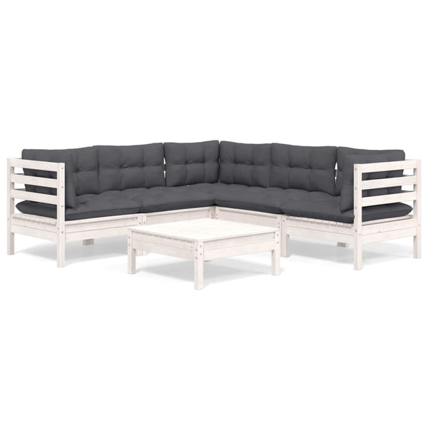 vidaXL Salon de jardin 6 pcs avec coussins Blanc Pin massif