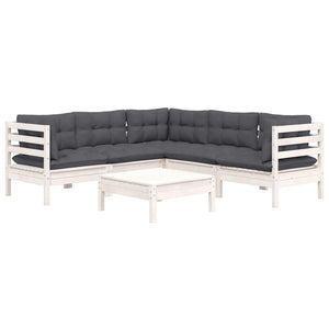 vidaXL Salon de jardin 6 pcs avec coussins Blanc Pin massif