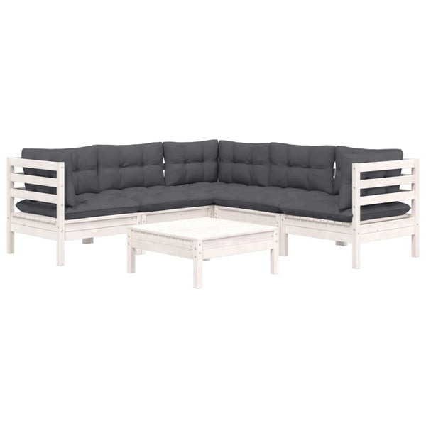 vidaXL Salon de jardin 6 pcs avec coussins Blanc Pin massif
