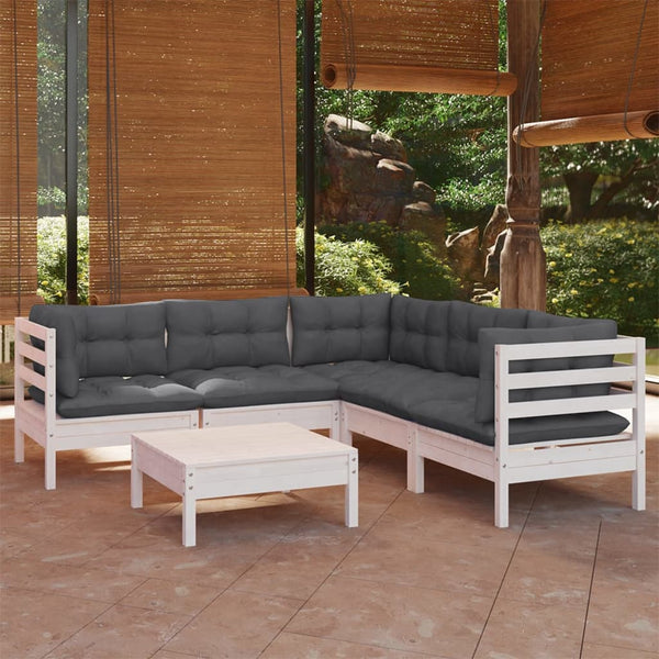 vidaXL Salon de jardin 6 pcs avec coussins Blanc Pin massif