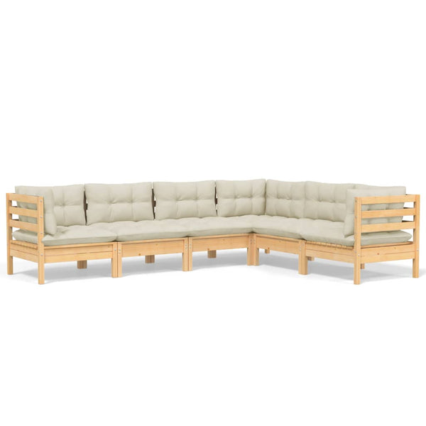 vidaXL Ensemble de salon de jardin 6 pcs avec coussins crème Bois de pin massif