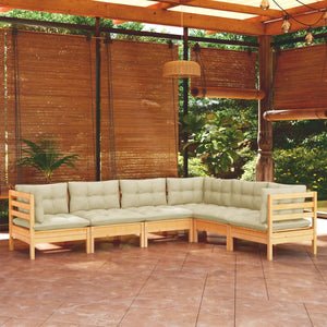 vidaXL Ensemble de salon de jardin 6 pcs avec coussins crème Bois de pin massif