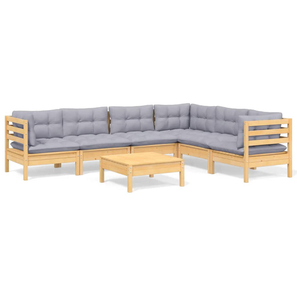 7-tlg. Garten-Lounge-Set mit Grauen Kissen Kiefer Massivholz