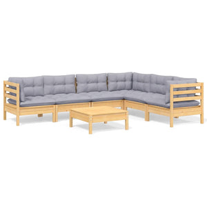 7-tlg. Garten-Lounge-Set mit Grauen Kissen Kiefer Massivholz
