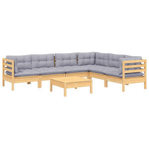 7-tlg. Garten-Lounge-Set mit Grauen Kissen Kiefer Massivholz