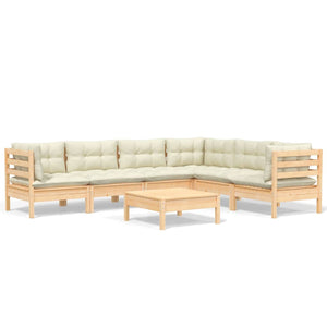 vidaXL Salon de jardin 7 pièces avec coussins crème, bois de pin massif