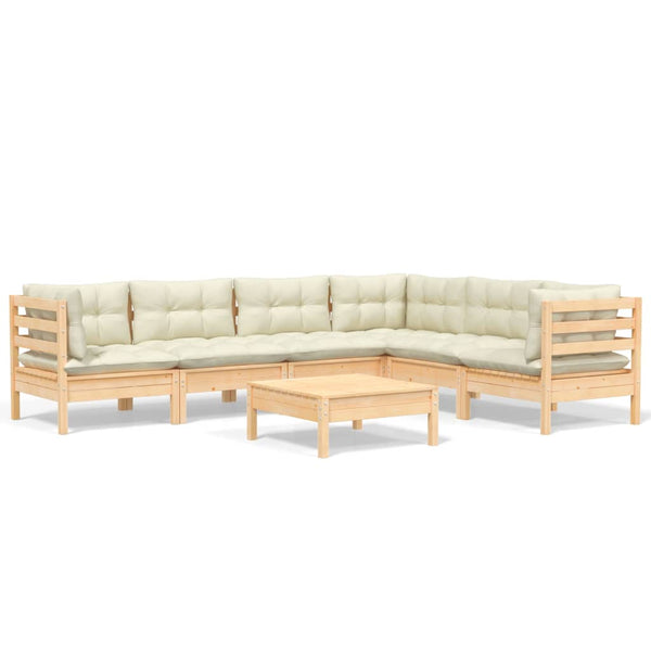 vidaXL Salon de jardin 7 pièces avec coussins crème, bois de pin massif