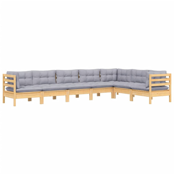 7-tlg. Garten-Lounge-Set mit Grauen Kissen Kiefer Massivholz