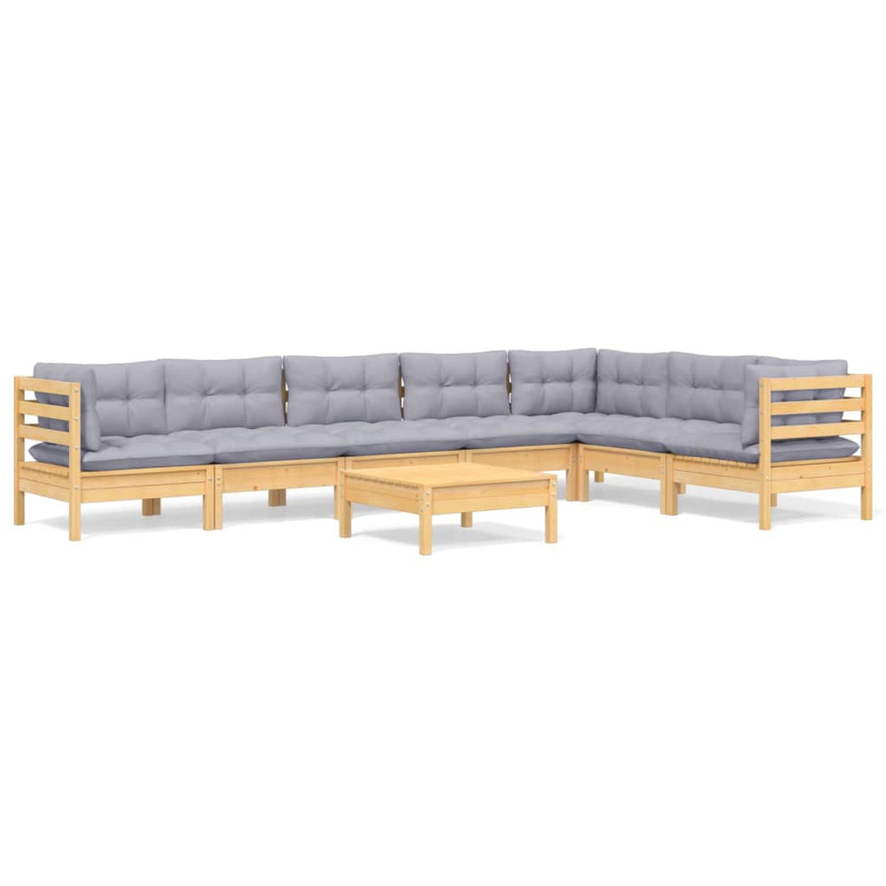 8-tlg. Garten-Lounge-Set mit Grauen Kissen Kiefer Massivholz