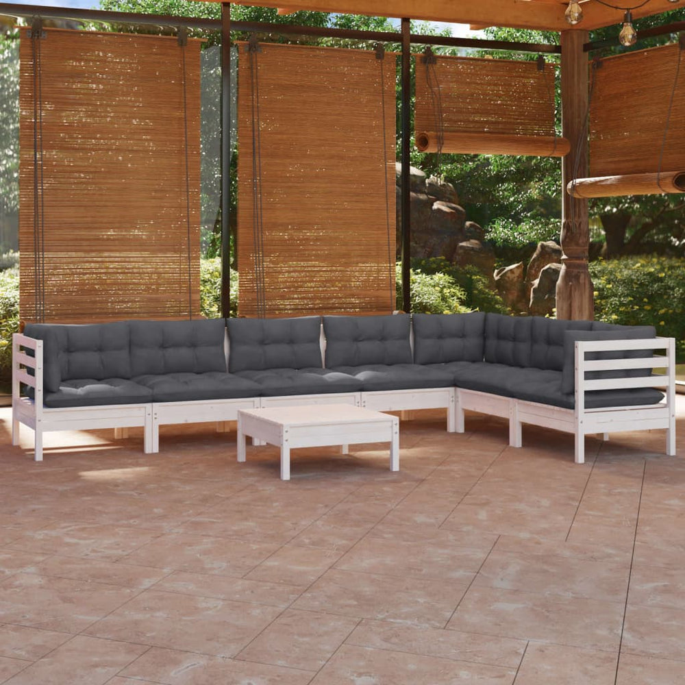 8-tlg. Garten-Lounge-Set mit Kissen Weiß Kiefer Massivholz