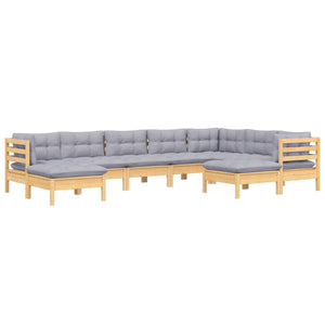9-tlg. Garten-Lounge-Set mit Grauen Kissen Kiefer Massivholz