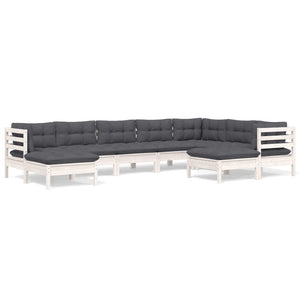 9-tlg. Garten-Lounge-Set mit Kissen Weiß Kiefer Massivholz