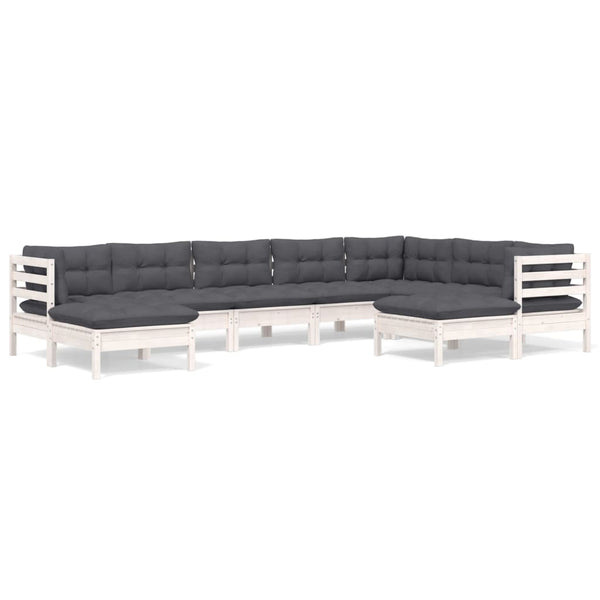 9-tlg. Garten-Lounge-Set mit Kissen Weiß Kiefer Massivholz