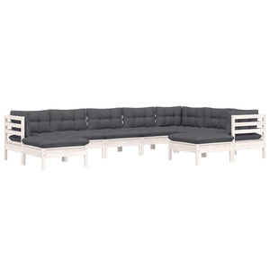 9-tlg. Garten-Lounge-Set mit Kissen Weiß Kiefer Massivholz