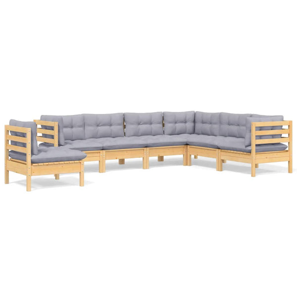 7-tlg. Garten-Lounge-Set mit Grauen Kissen Kiefer Massivholz