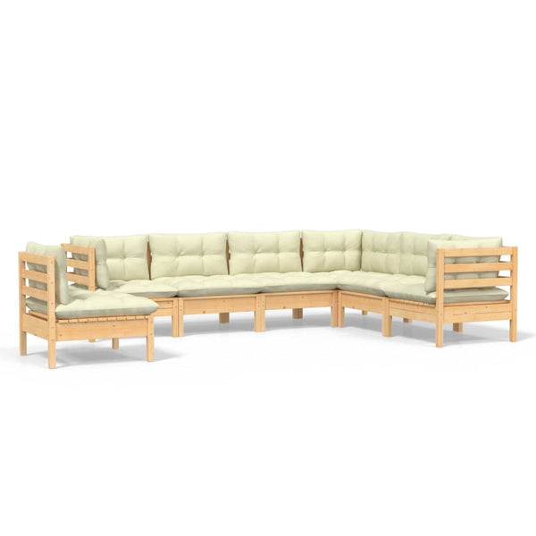 vidaXL Salon de jardin 7 pièces avec coussins crème, bois de pin massif