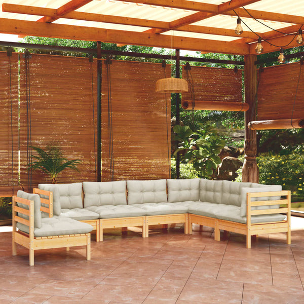 vidaXL Salon de jardin 7 pièces avec coussins crème, bois de pin massif