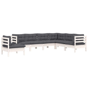 7-tlg. Garten-Lounge-Set mit Kissen Weiß Kiefer Massivholz