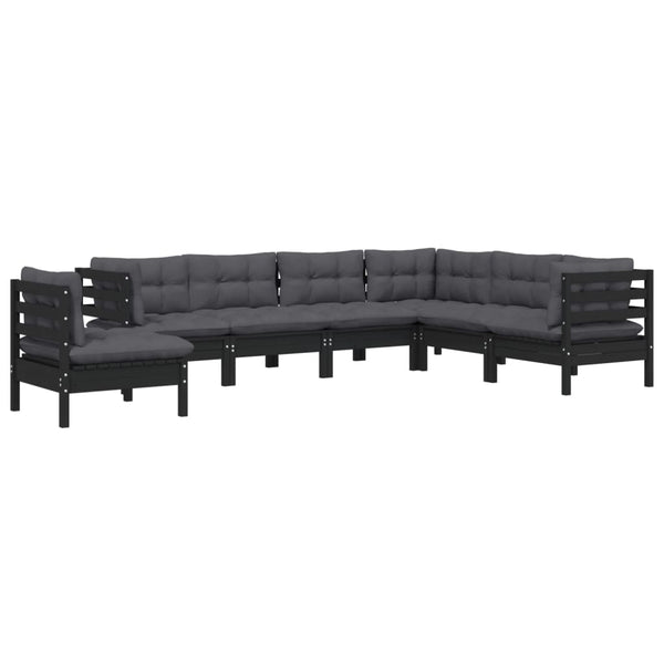 7-tlg. Garten-Lounge-Set mit Kissen Schwarz Kiefer Massivholz