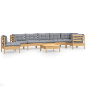 9-tlg. Garten-Lounge-Set mit Grauen Kissen Kiefer Massivholz