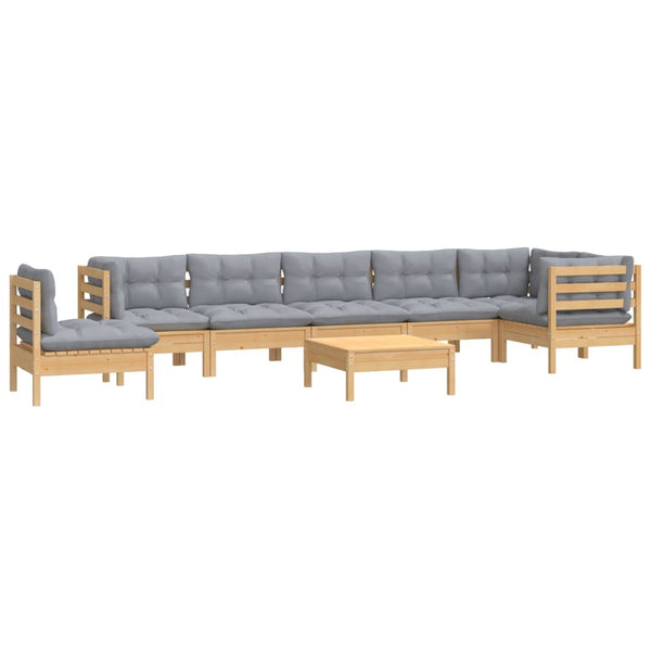 9-tlg. Garten-Lounge-Set mit Grauen Kissen Kiefer Massivholz