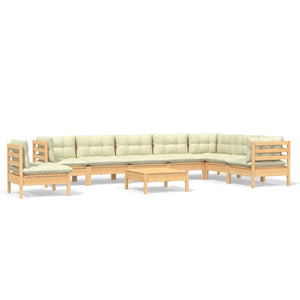 vidaXL Salon de jardin 9 pcs avec coussins crème Pin massif