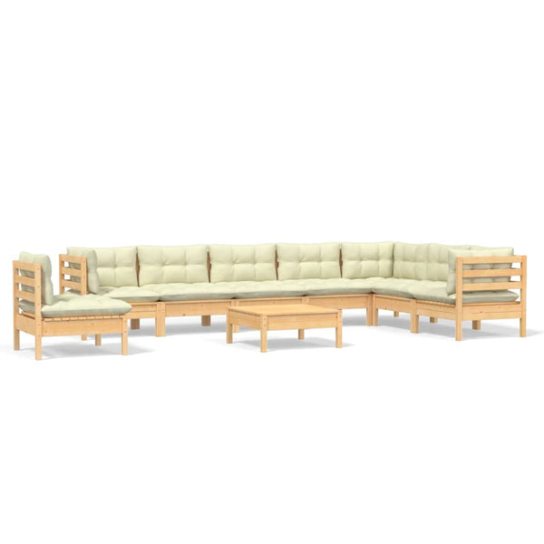 vidaXL Salon de jardin 9 pcs avec coussins crème Pin massif