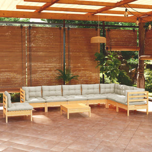 vidaXL Salon de jardin 9 pcs avec coussins crème Pin massif