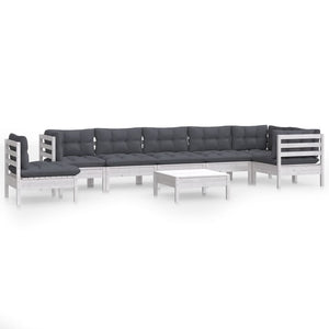 9-tlg. Garten-Lounge-Set mit Kissen Weiß Kiefer Massivholz