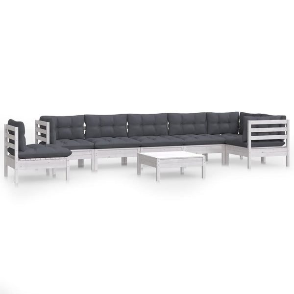 9-tlg. Garten-Lounge-Set mit Kissen Weiß Kiefer Massivholz