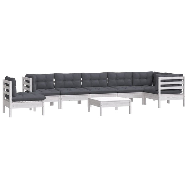 9-tlg. Garten-Lounge-Set mit Kissen Weiß Kiefer Massivholz