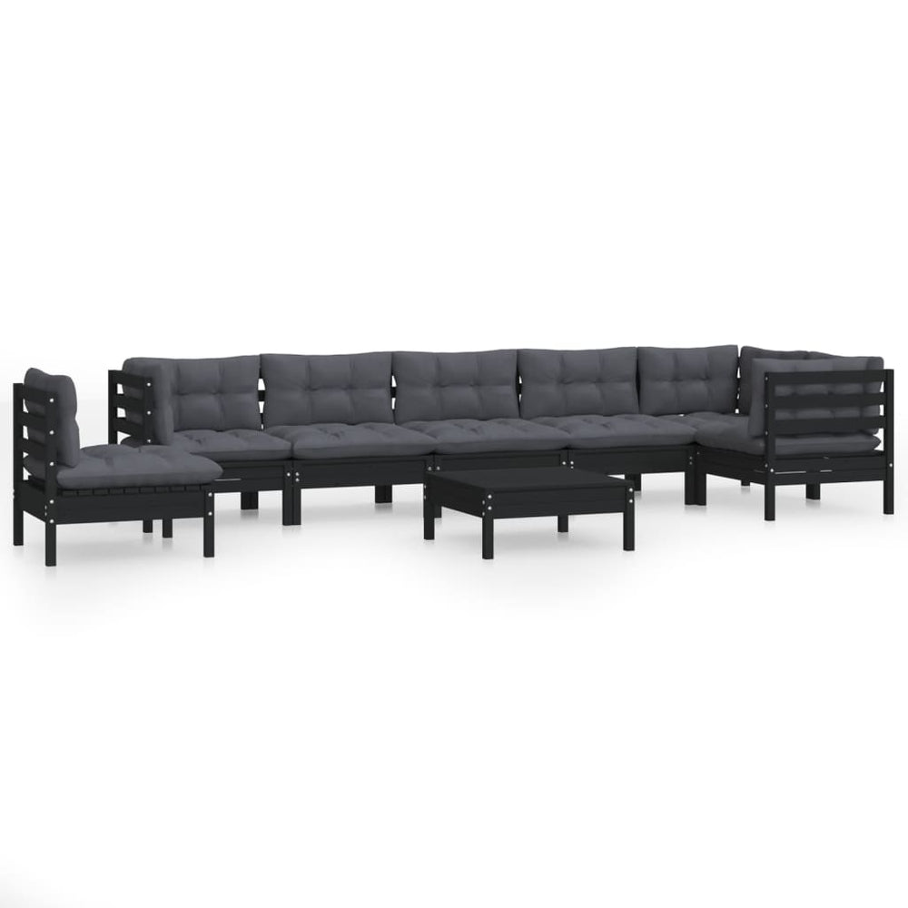 9-tlg. Garten-Lounge-Set mit Kissen Schwarz Massivholz Kiefer