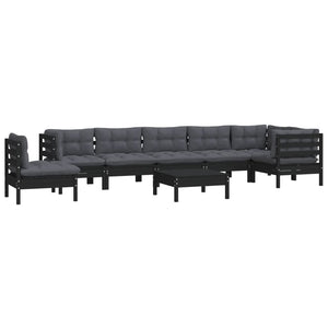 vidaXL Salon de jardin 9 pcs avec coussins Noir Bois de pin massif