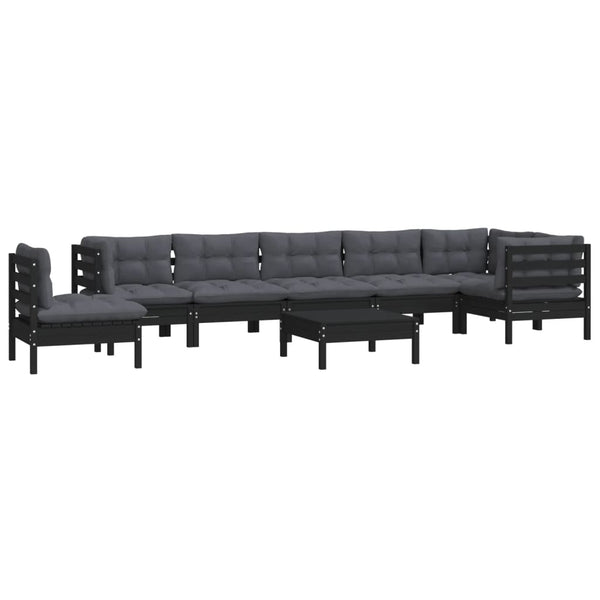 vidaXL Salon de jardin 9 pcs avec coussins Noir Bois de pin massif