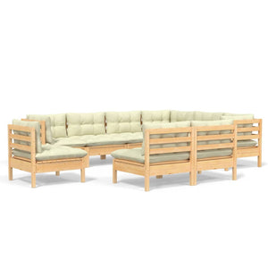 vidaXL Salon de jardin 9 pcs avec coussins crème Pin massif