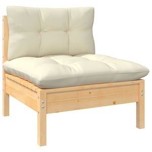 vidaXL Salon de jardin 9 pcs avec coussins crème Pin massif