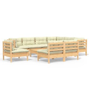 vidaXL Salon de jardin 10 pcs avec coussins crème Bois de pin massif