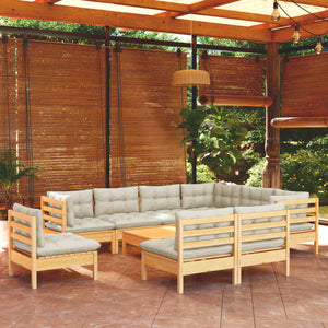 vidaXL Salon de jardin 10 pcs avec coussins crème Bois de pin massif