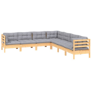 7-tlg. Garten-Lounge-Set mit Grauen Kissen Kiefer Massivholz