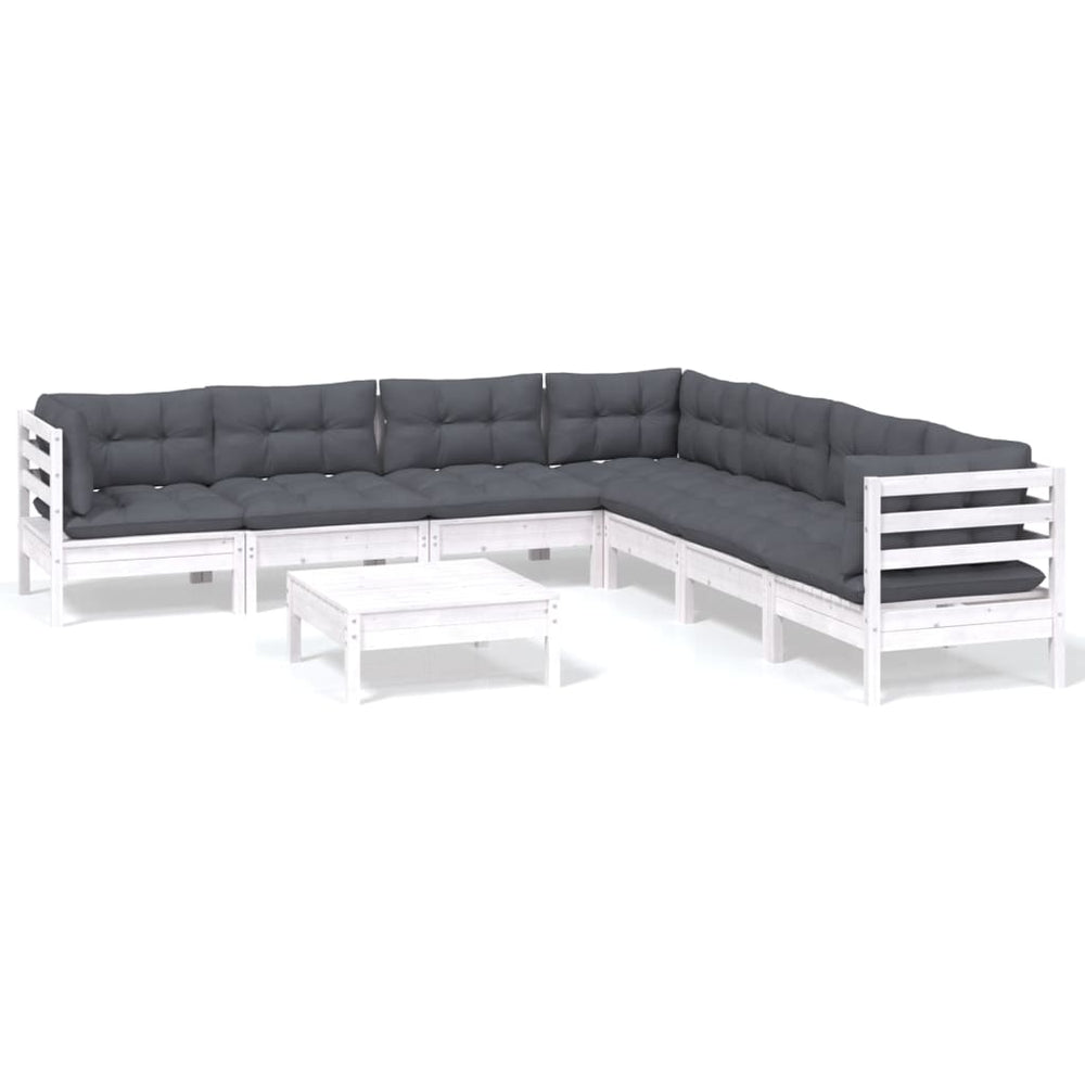 8-tlg. Garten-Lounge-Set mit Kissen Weiß Kiefer Massivholz