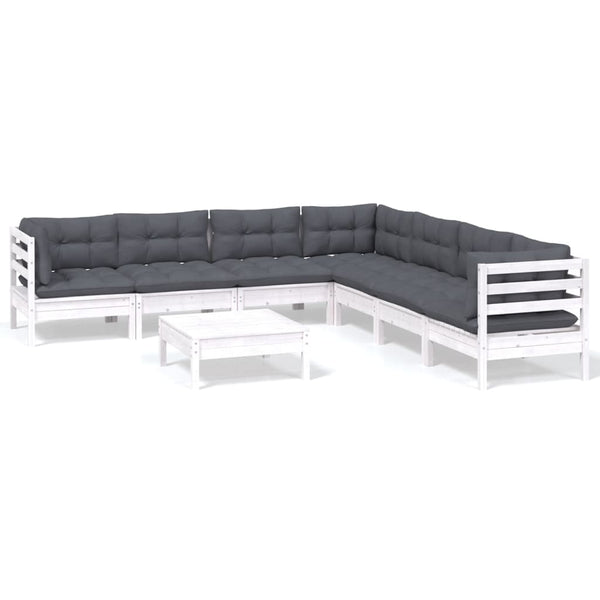 8-tlg. Garten-Lounge-Set mit Kissen Weiß Kiefer Massivholz