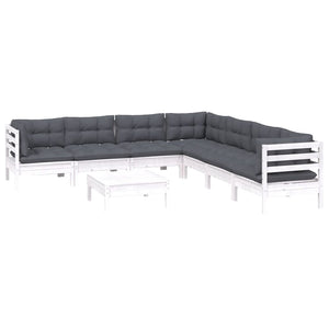 8-tlg. Garten-Lounge-Set mit Kissen Weiß Kiefer Massivholz