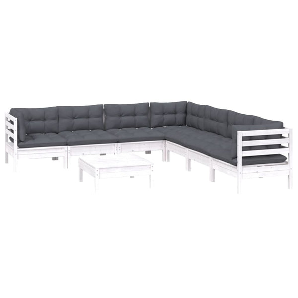 8-tlg. Garten-Lounge-Set mit Kissen Weiß Kiefer Massivholz
