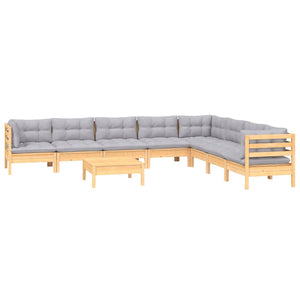 vidaXL Salon de jardin 9 pièces avec coussins gris Bois de pin massif