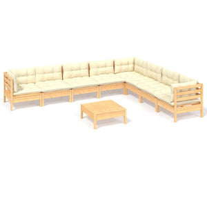 vidaXL Salon de jardin 9 pcs avec coussins crème Pin massif