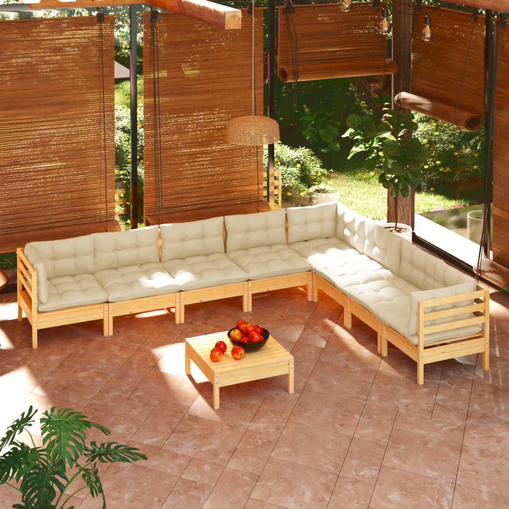 vidaXL Salon de jardin 9 pcs avec coussins crème Pin massif
