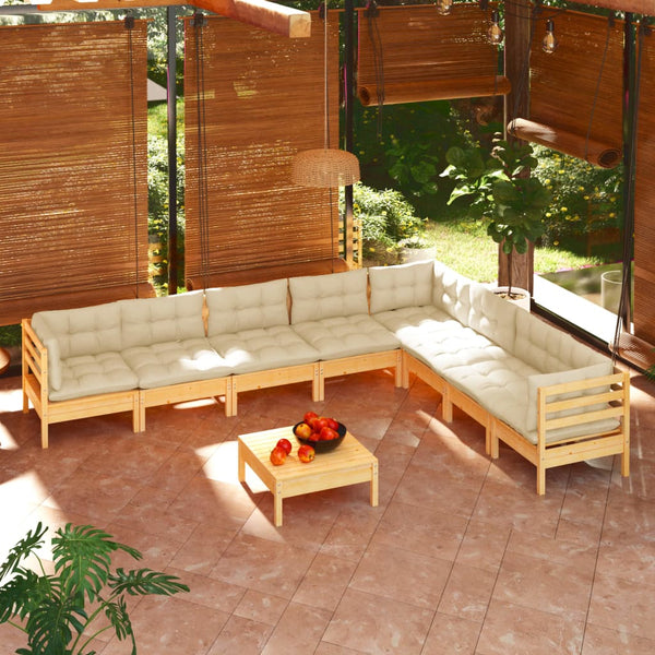 vidaXL Salon de jardin 9 pcs avec coussins crème Pin massif