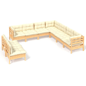 vidaXL Salon de jardin 9 pcs avec coussins crème Pin massif