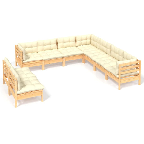 vidaXL Salon de jardin 9 pcs avec coussins crème Pin massif
